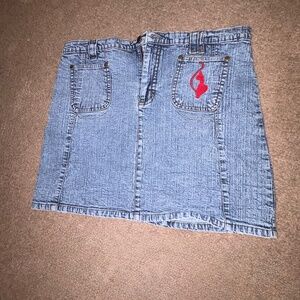 VTG Baby Phat Girlz Y2K Skirt Blue Denim A line Emroidered Stretch Mini